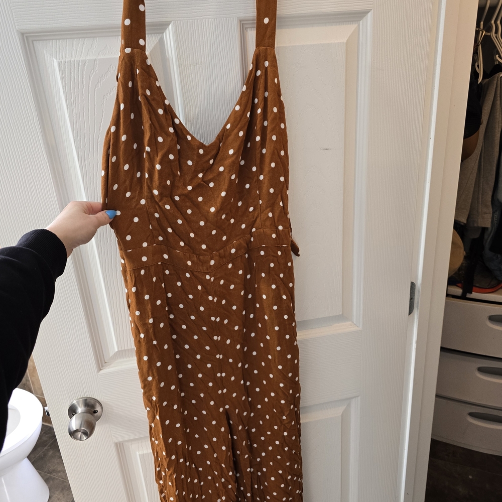 American Eagle Outfitters Brown Polka Dot Jumpsuit